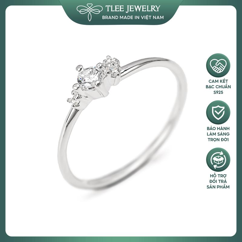  Nhẫn bạc nữ TLEE thân trơn ổ đá cách điệu hai bên TLEE JEWELRY A0361 
