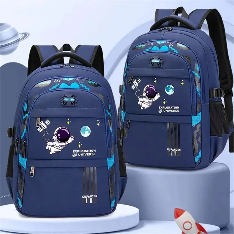 Tas Sekolah Anak-anak untuk Laki-laki Tahan Air Motif Astronot Kapasitas Besar Ransel Ortopedi Sekolah Dasar 2