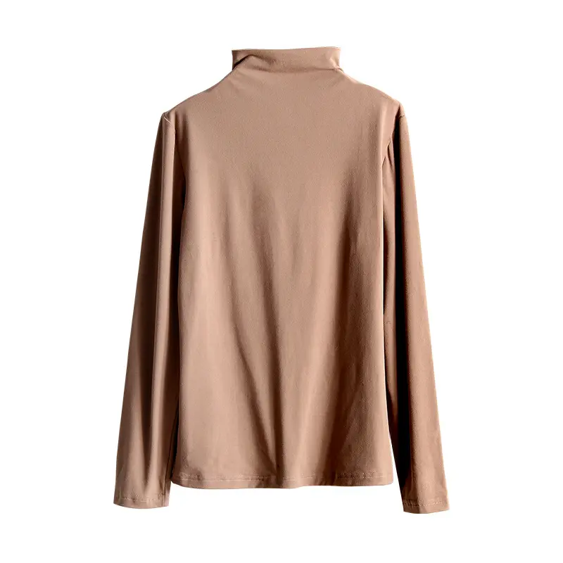 High Quality Soft Glutinous Double-Sided Brushed Half Turtleneck Bottoming Shirt Women's Fall/Winter Slim Long-Sleeved Chic Collar Comfortable Everyday Lingerie Slimming Lady Basic Longsleeve Minimalist Polyester Style Top Womenswear Blouses Tshirt