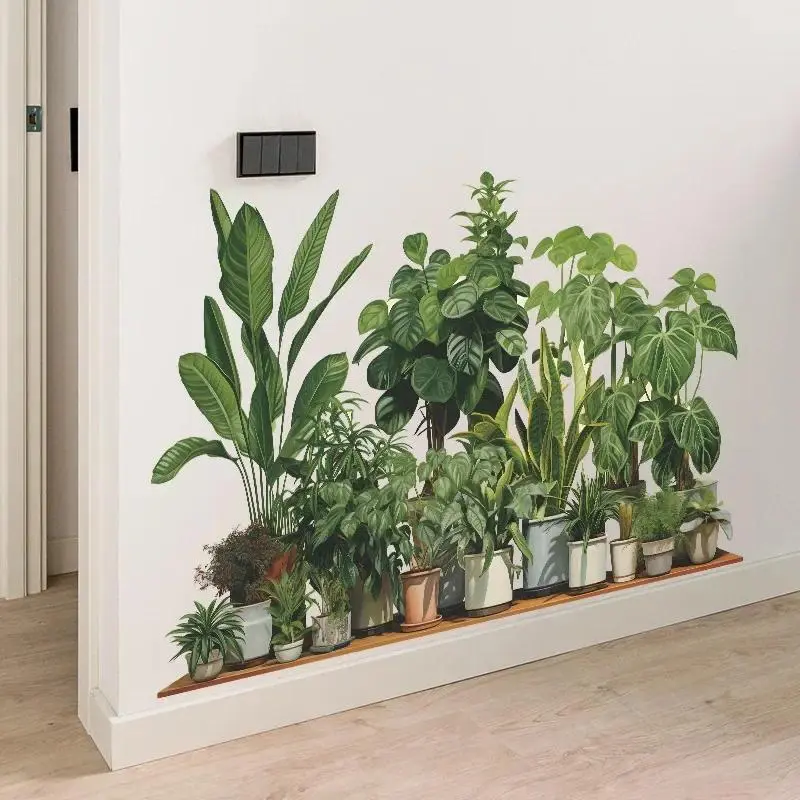 Tropical Greenery Potted Wall Stickers 3D Turtleback Leaf Decals Bedroom Living Room Wall Landscaping Decorative Wall Sticker