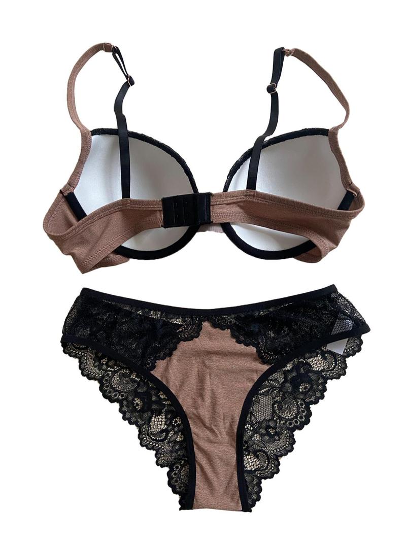 Product Introduction of Women's Solid Color Patchwork Floral Lace Bra & Panty Two-Piece Set, Elegant Comfortable Breathable Adjustable Strap Lingerie Set for Daily Wear, Underwear Set for Women 7