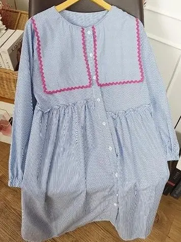 Atasan wanita krah lucu| Atasan salur| Tunik salur |tunik hitam| baju kantor wanita| Larose Tunik 1