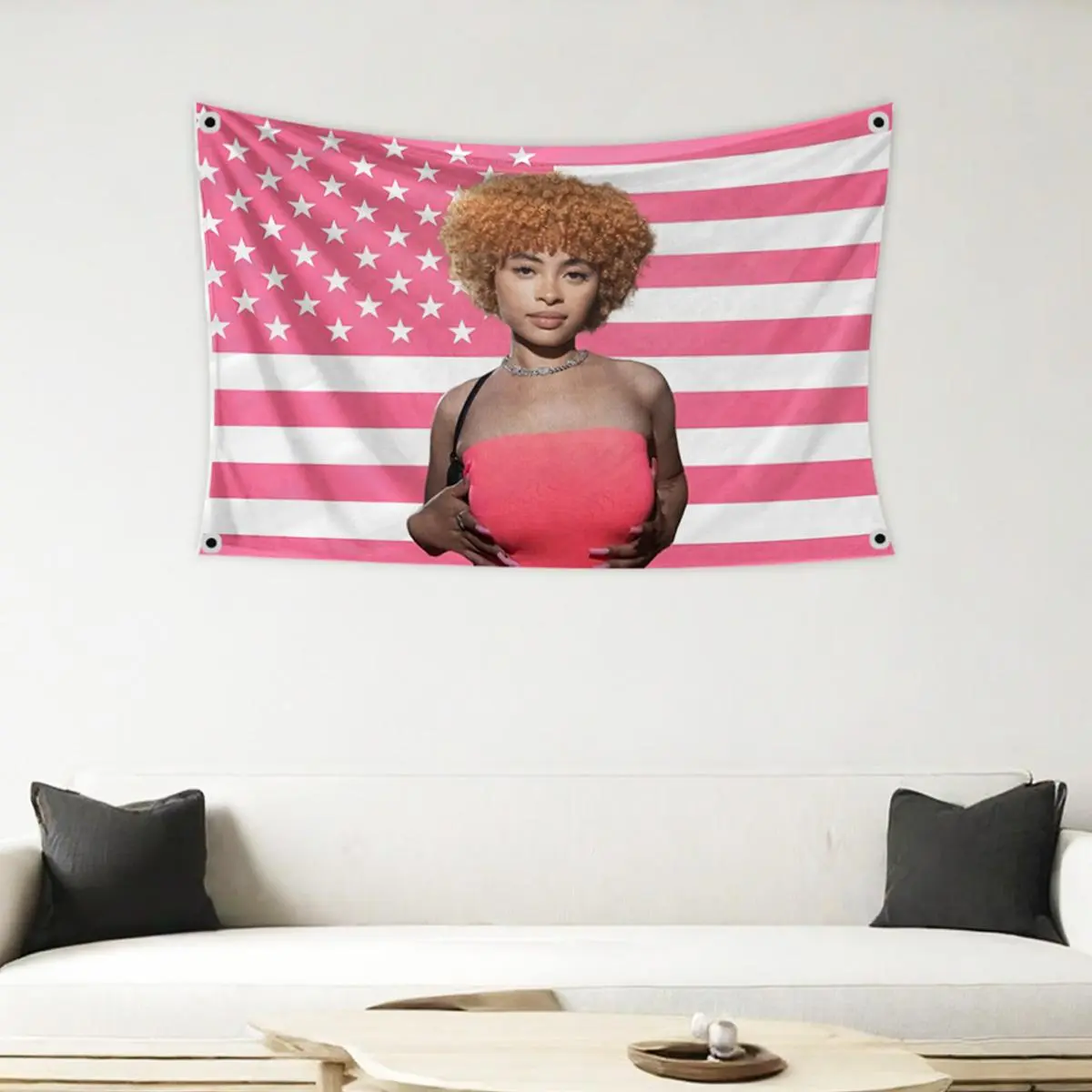Ice Spice American Flag Pattern Tapestry, 1 Count Wall Hanging Banner, Wall Decor for Home Living Room Bedroom, Home Room Decor