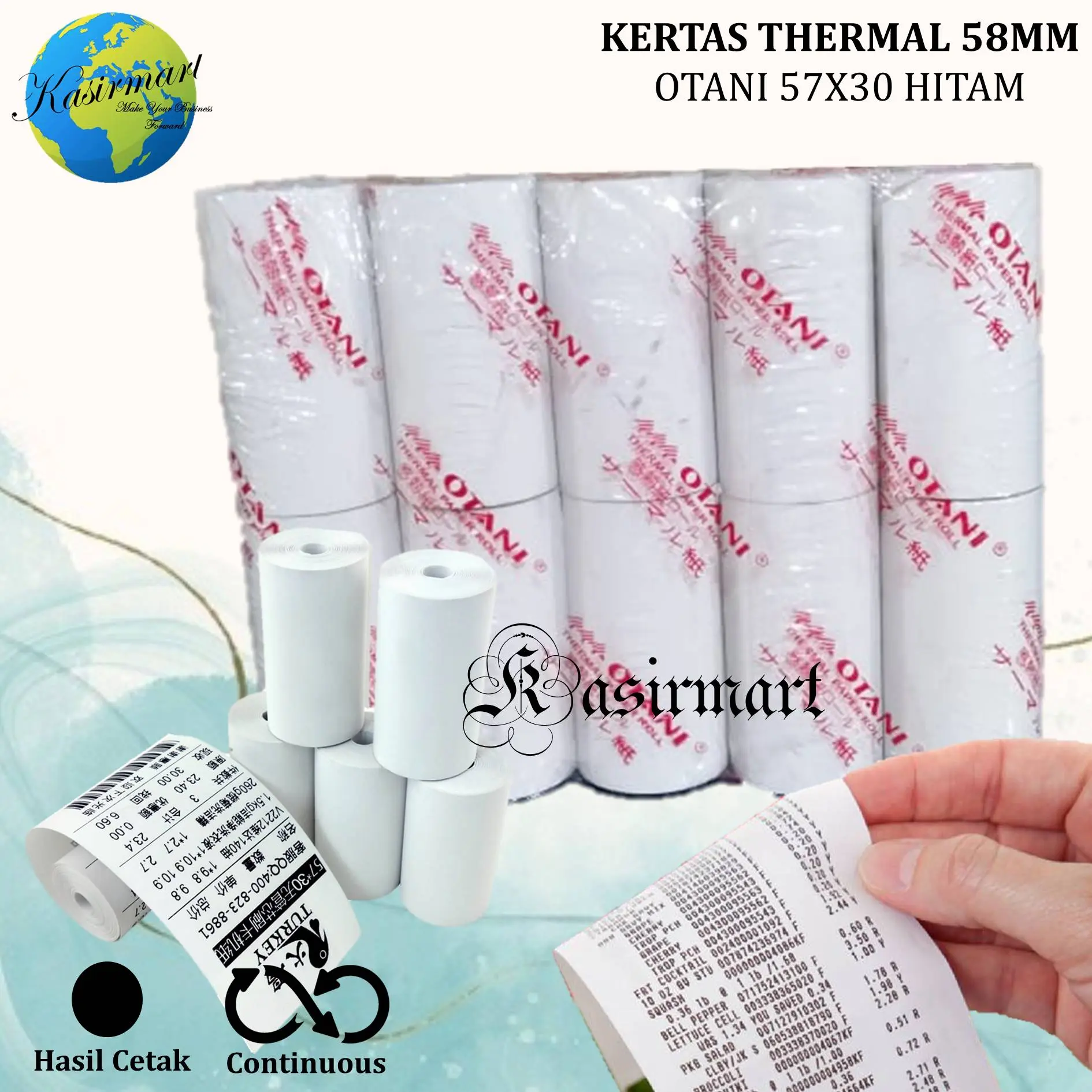 10 Roll Otani 57x30 Hitam Kertas Struk Thermal Otani EDC & Printer Bluetooth 58x30/58x31/57x30/57x31 Struk Thermal Kasir PPOB 58mm Putih