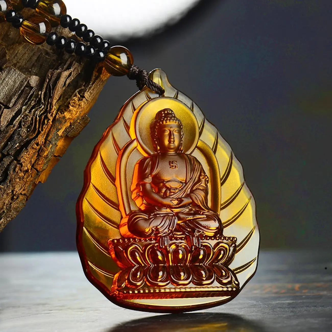 Dây chuyền đức Phật A Di Đà màu trà ngồi toà sen mang lại bình an, may mắn (Tặng hộp gấm) Trang Sức Phật Giáo