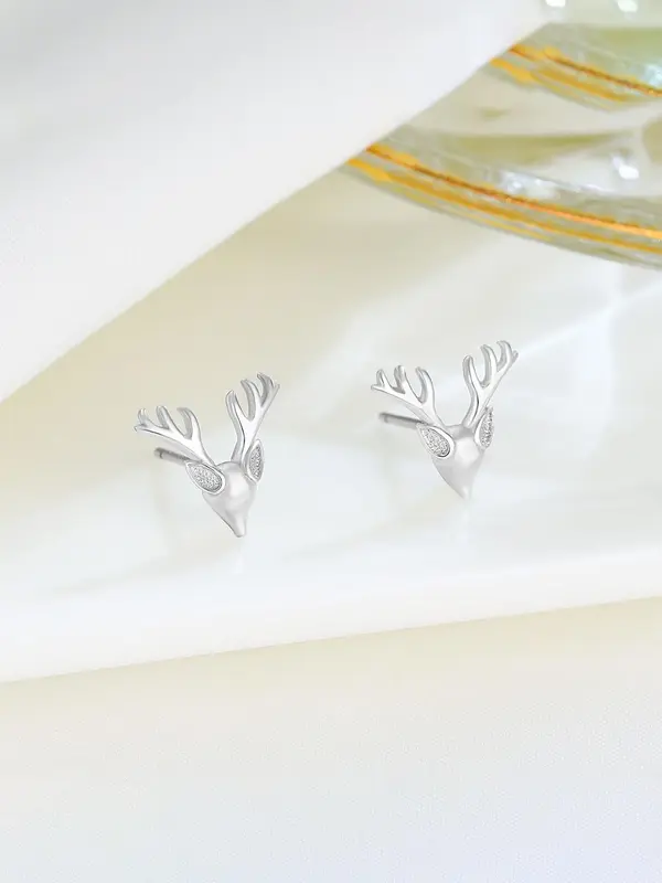 925 Sterling Silver Cute Deer Design Stud Earrings, Fashionable Earrings for Women & Girls, Trendy All-match & Exquisite Jewelry for Birthday Gift 2