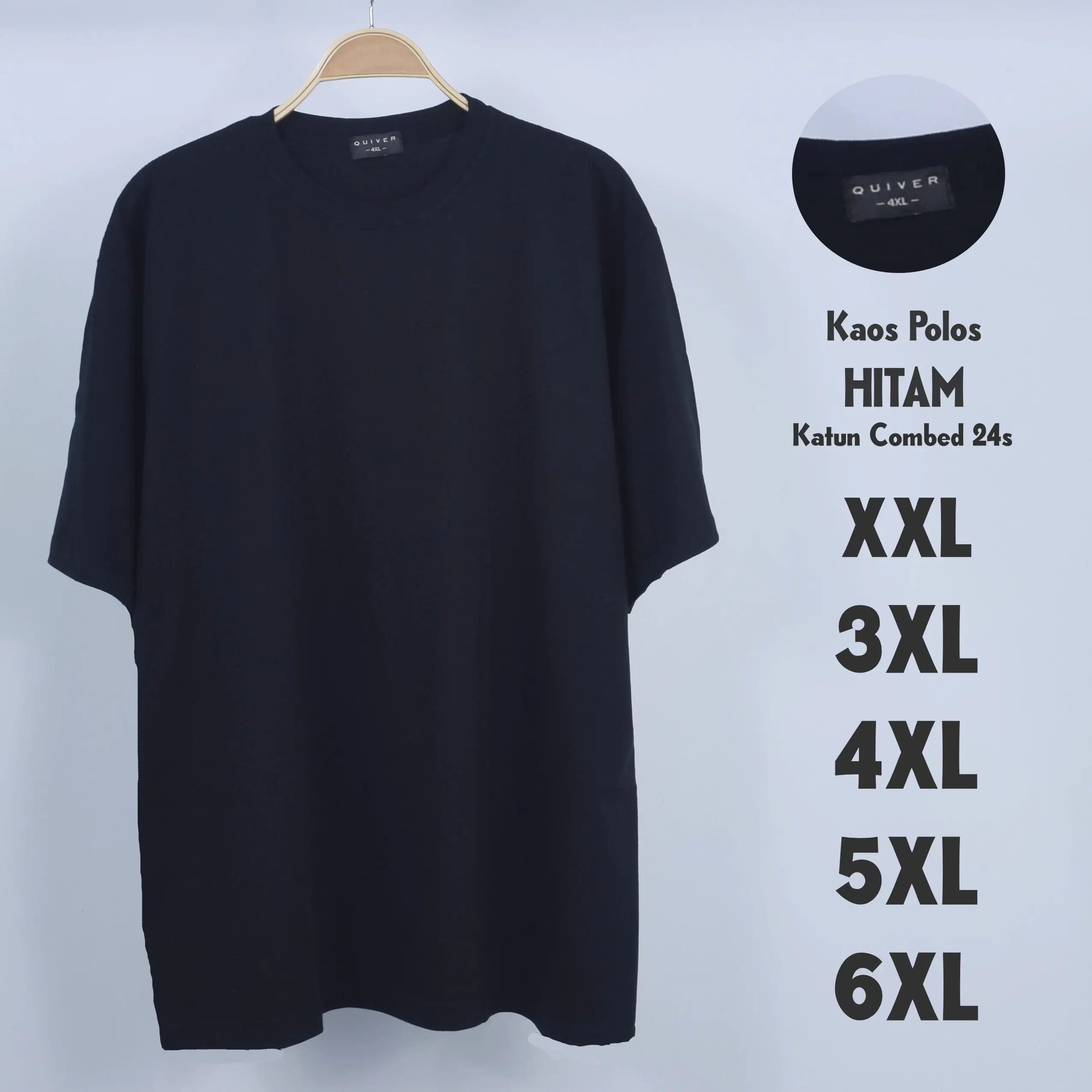 Kaos Pria Hitam Jumbo Big Size XXL 3XL 4XL 5XL 6XL Combed Polos