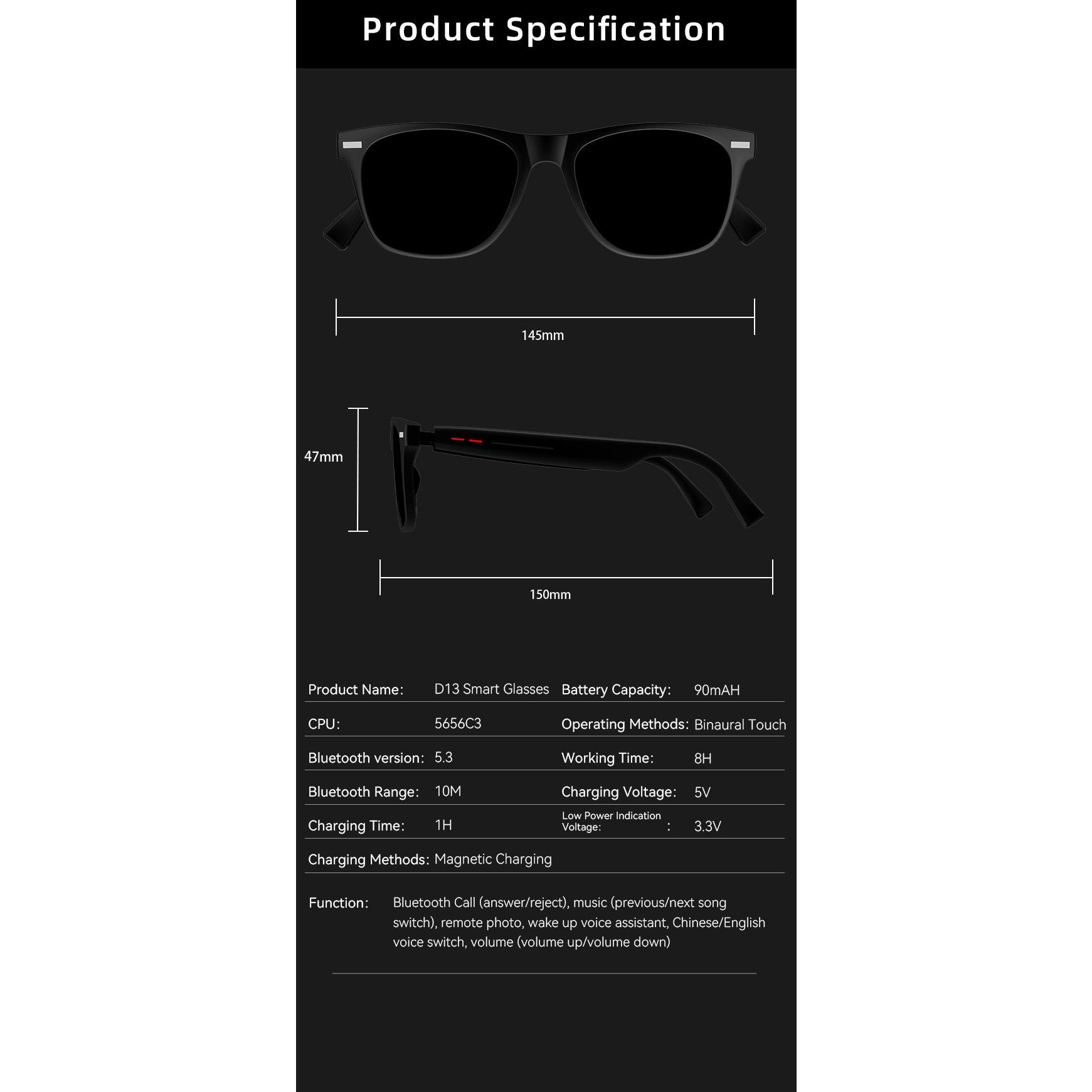 Smart Glasses Bluetooth Call Music Remote Camera Shoot Stereo Mic Men Touch Sunglasses AI Voice Assistant For Android IOS Phone