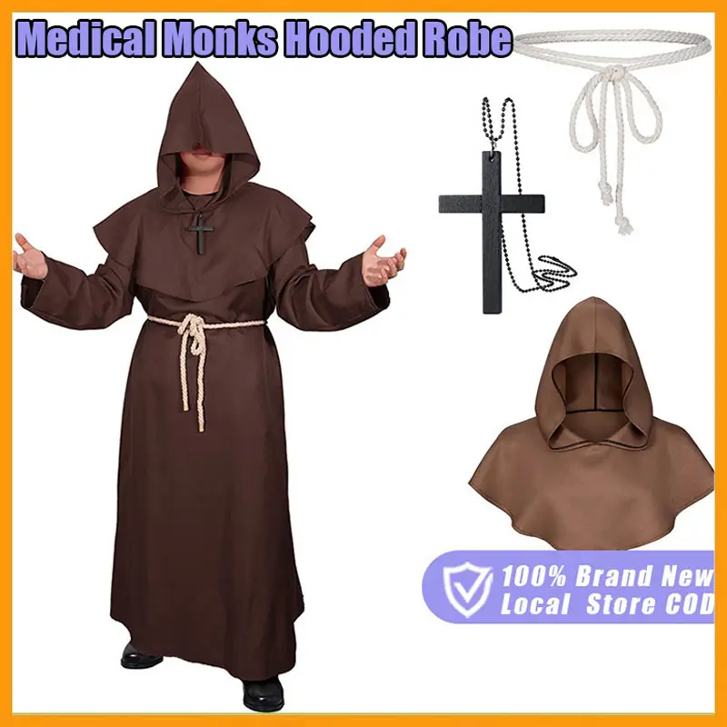 Friar Medieval Hooded Monk Priest Robe / Plague Doctor, Black Death ...