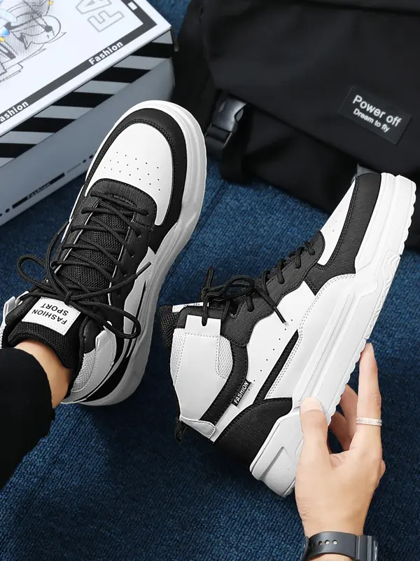 Fashion Patchwork Design Lace Up High Top Sneakers, Casual Breathable Walking Shoes, Non-slip Outdoor Round Toe Hiking Shoes Designer Shoes 0