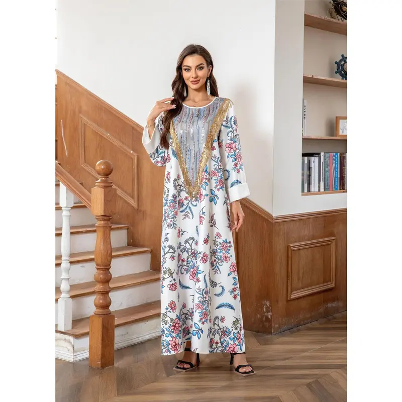 2025 Middle East Muslim Women's Wear Robe Hot Sale Printing Fashion Elegant Dress Abaya 5