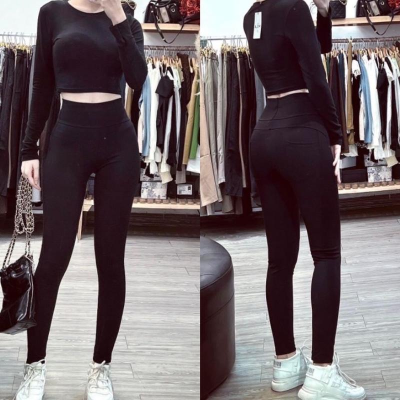 [ BIG SIZE 70KG ] Quần Legging Nữ Cạp Cao 2 Túi Sau Chất Umi Hàn Hàng QC Pants Women  thanh lịch quần dài