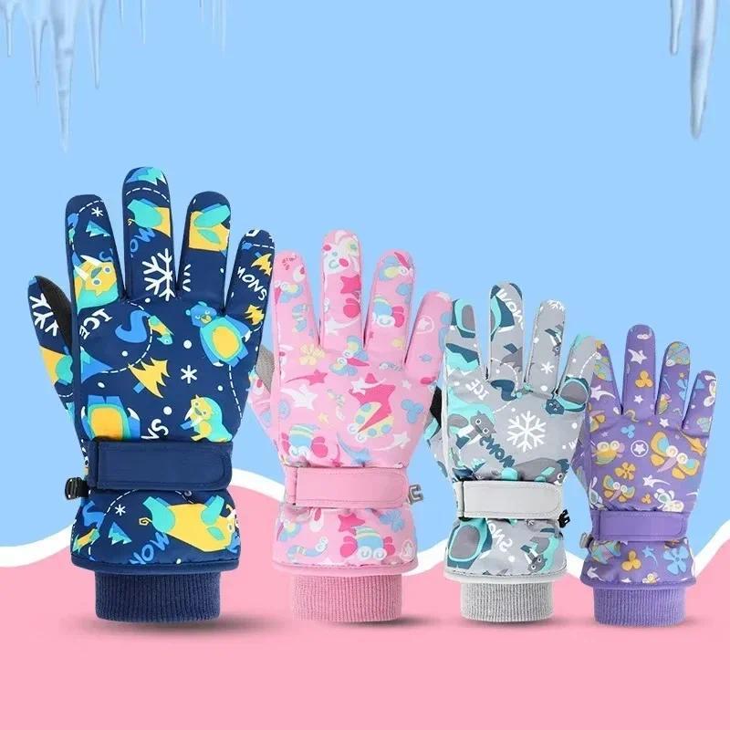 Outdoor Children's Skiing Gloves Winter Warm Windproof Glovess Cartoon and Velvet Waterproof Riding Gloves Guantes Para El Frio 4