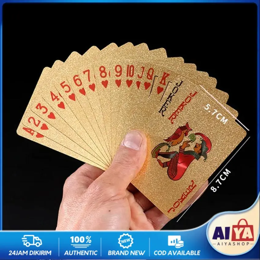 Kartu Poker Mini 4X5.5Cm Anti Air Waterproof Kartu Remi Mini Poker Card Gold & Hitam & Putih
