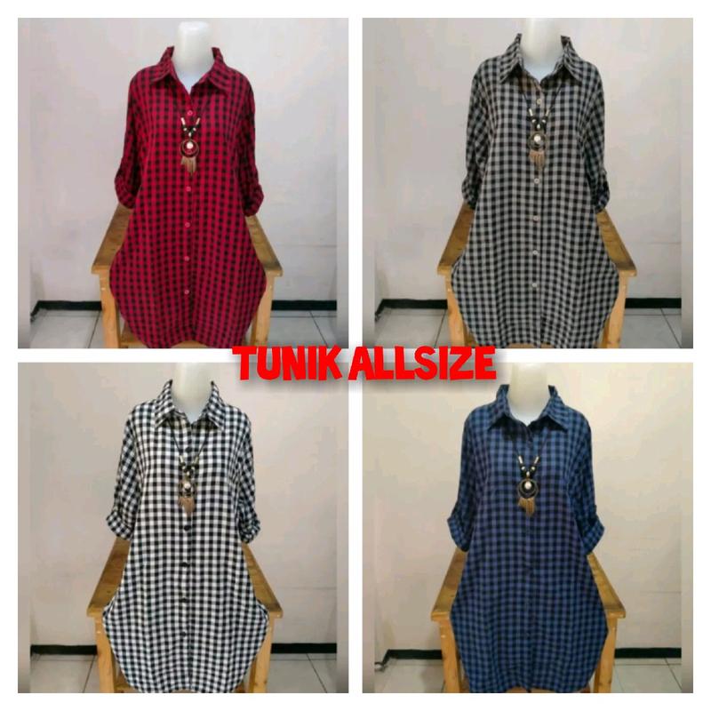 Tunik Wanita//Tunik motif Kotak  bahan Katun Lembut 1