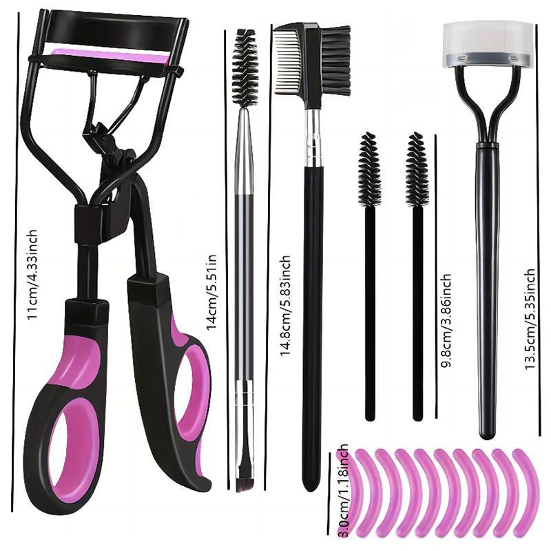 Travel Eye Makeup Tool Kit, 16pcs Eyelash Curling Tool Set Including Eyelash Curler & Eyebrow Brush & Eyelash Comb & Eyelash Separator & Replacement Pad 1