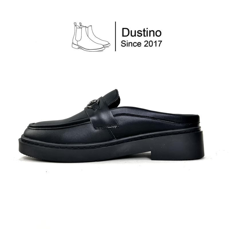 Mules Loafer Black White,Giày sục nam nâng chiều cao, Slipper Đen Trắng
