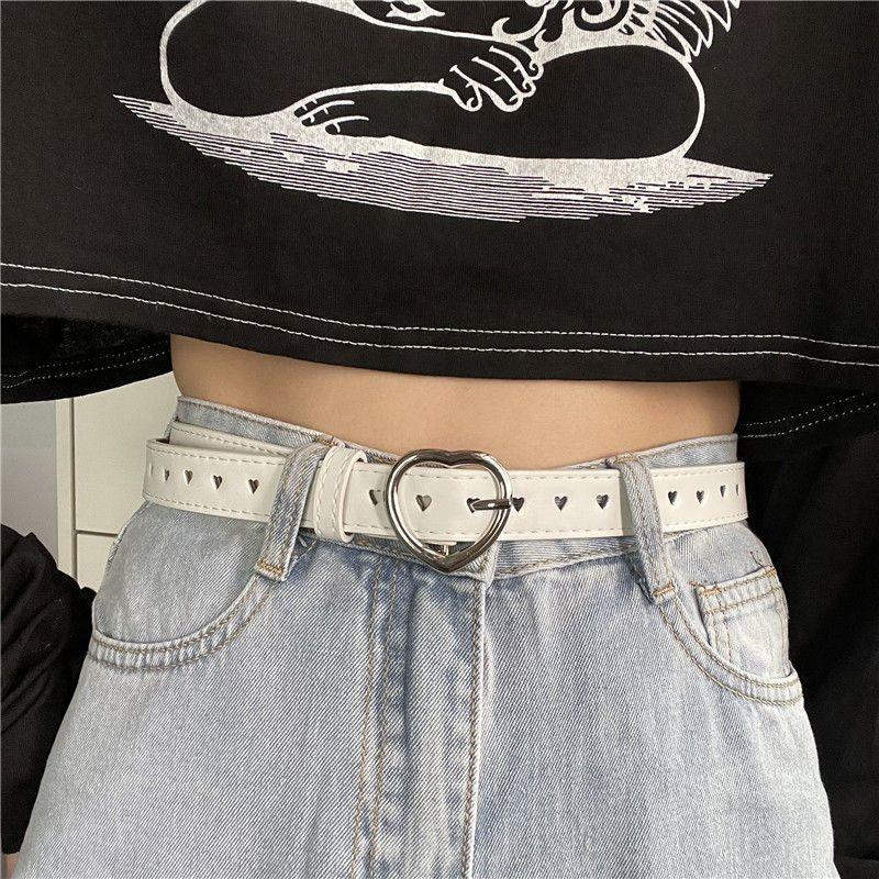 Minimalist heart belt, full hole versatile denim belt, thin pink small belt, women's style, spicy girl design, niche 3
