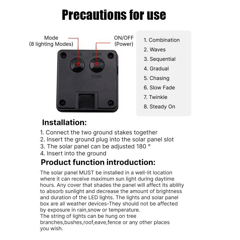 Product Introduction of Solar Powered LED String Light, Rechargeable Waterproof Solar String Light with 8 Modes & Light Sensor, Outdoor Decorative Light for Garden, Patio, Christmas Decoration 2