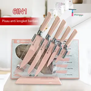 6 Pcs Pisau Set  Paling Tajam Cookware Kitchen Knife Set Diamond Non-Stick Coating - Original VS-1844