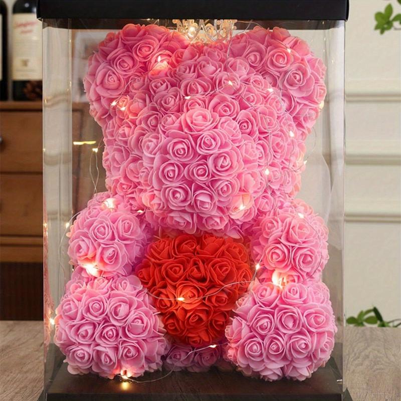 White Rose Bear,15" Bear,flower Bear,roses,teddy Bear,gift, Girlfriend Gift,love Bear, Roses,birthday Gift,valentines Day Gift,rose Bear