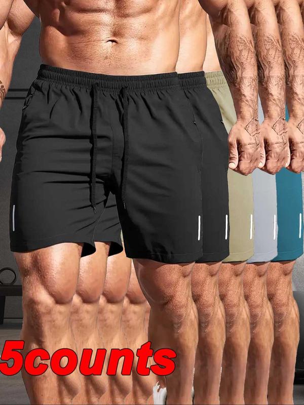 Men's Solid Color Zipper Pocket Shorts, Regular Fit Casual Comfy Breathable Quick Drying Shorts for Gym Workout Cycling Hiking Swimming, Men's Bottoms for Summer 1