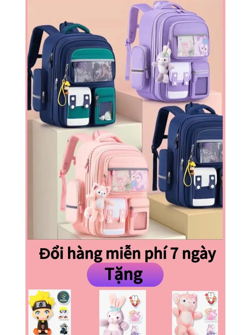 Ba lô mẫu mới cho bé lớp 1- lớp 6  chống gù cho bé tặng kèm móc gấu sticker 118