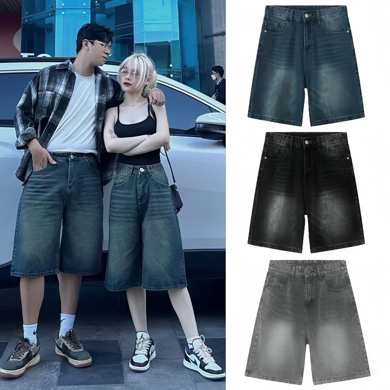 KHÔNG XÙ LÔNG Quần Short Jeans Lửng Cotton NIGA NQ30 Ống Rộng Nam Nữ Unisex