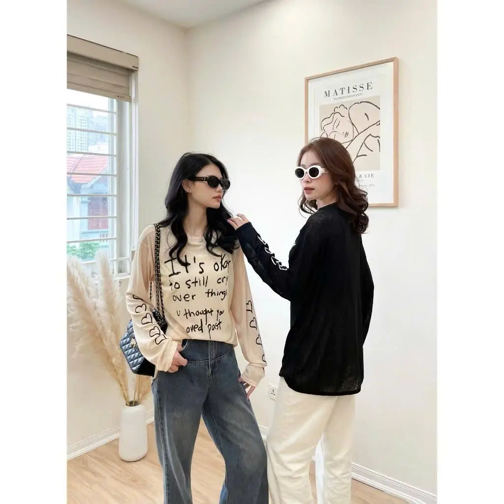 Áo thun giấy nữ dài tay It's Okay 2 màu Cổ Tròn