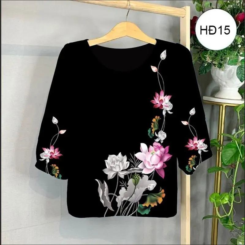 A2- Áo lụa trung niên tặng bà tặng mẹ, mặc ở nhà, đi làm đi chơi đều đẹp Nữ Top Kem Women 7