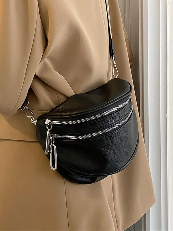 Women's Fashionable Fanny Pack, Casual Versatile Solid Color Sling Bag with Wide Strap, Trendy All-match Chest Bag for Daily Used 3