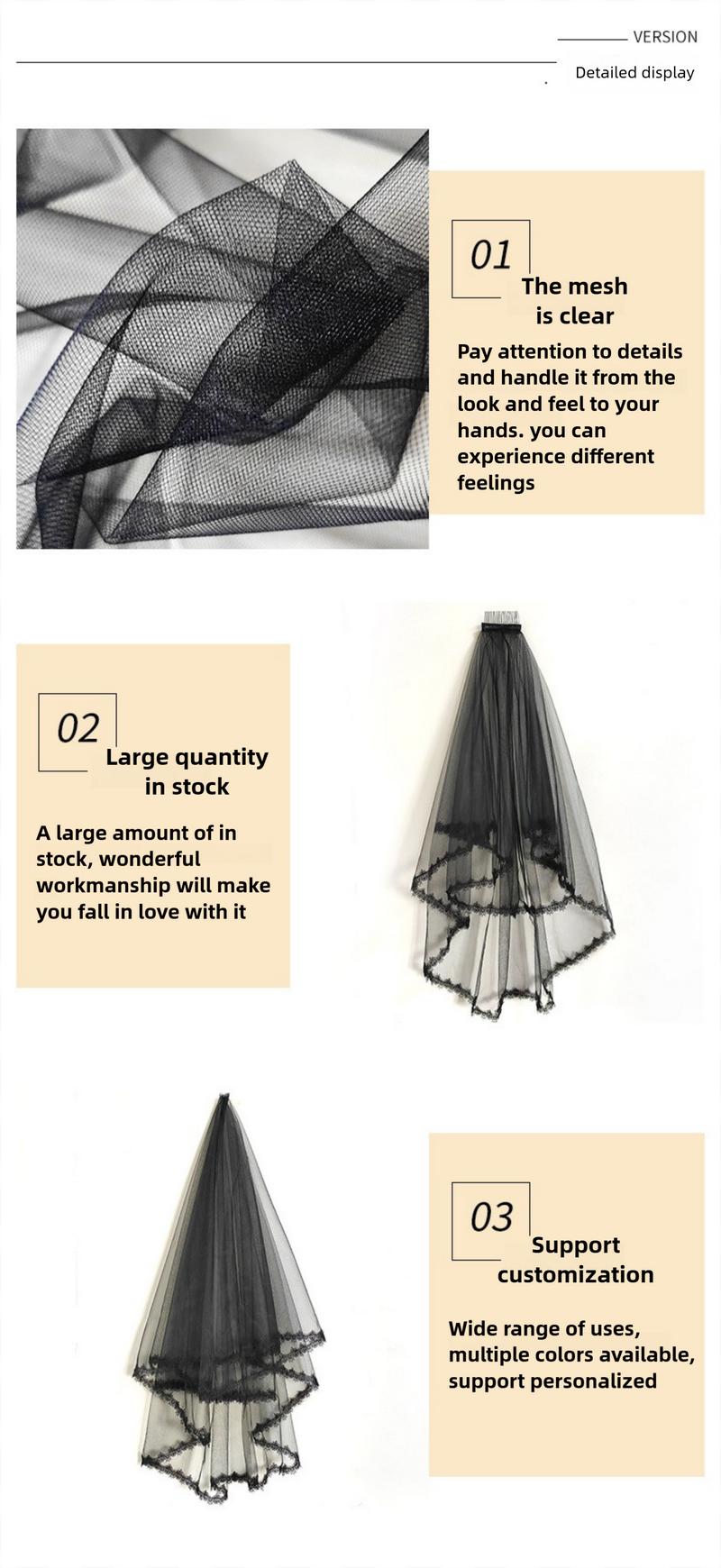 Product Introduction of Forest Style Double Layer Veil Comb Headpiece, Vintage Black Short Wedding Photography Prop ,The bride's wedding veils cathedral  veil 4