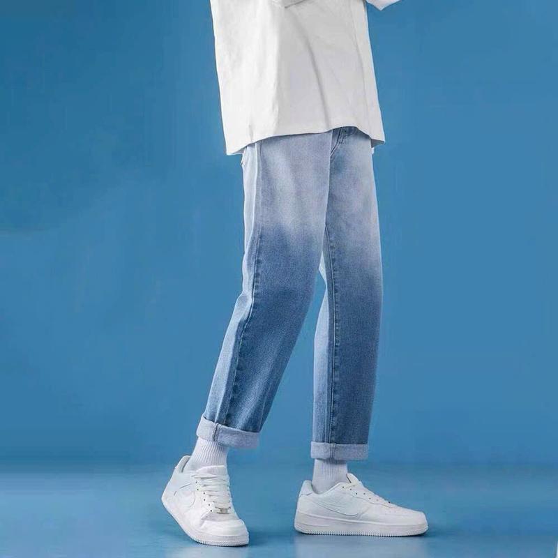 Quần baggy jean nam ống rộng màu xanh nhạt wash phối 2 màu chất bò dãn nhẹ B061 dáng chuẩn Menswear Pants Có Túi  - TCS Trùm Chuyên Sỉ 2