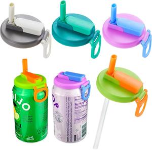 Random Color Soda Can Lid with Straw, 4 Counts Reusable Soda Can Lid with Silicone Straw, Plastic Drinking Straw for Canned Drinks, Beer, Juice, Soda, Drinkware