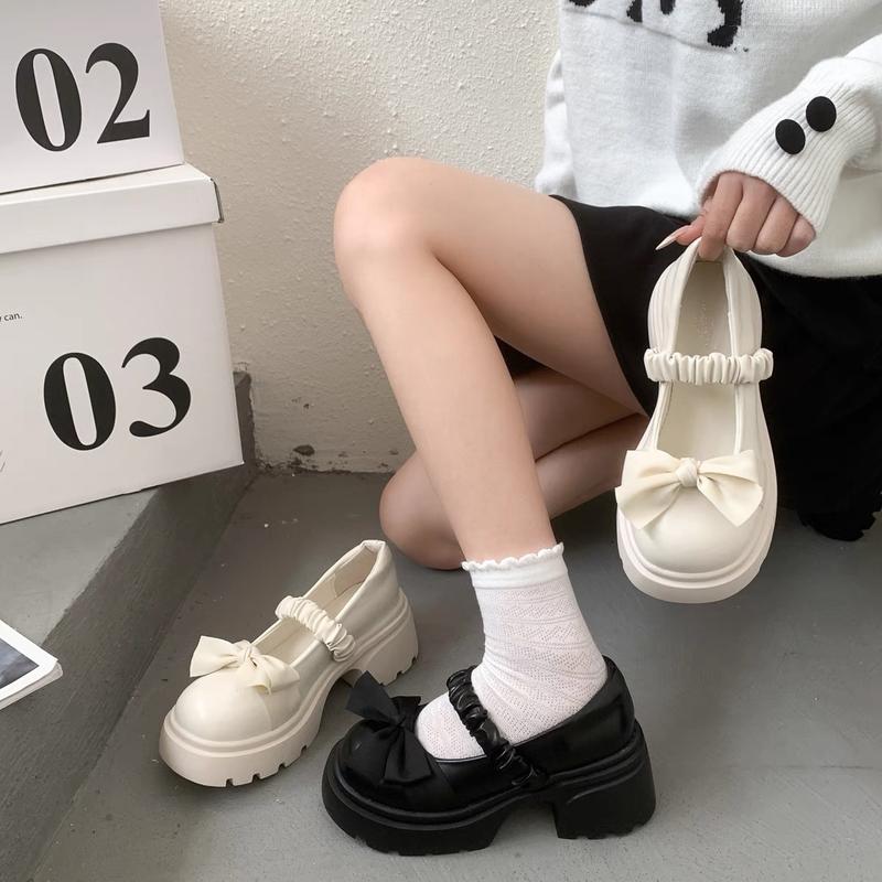 (Lùi 1 size) Giày oxford nữ đế cao 7cm quai nhún phối nơ lụa siêu xinh