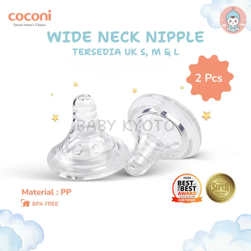 BK Coconi Dot Bayi Wide Neck Baby Bottle Teat Replacement 2 Pcs Wideneck Peristaltic Leher Lebar 0