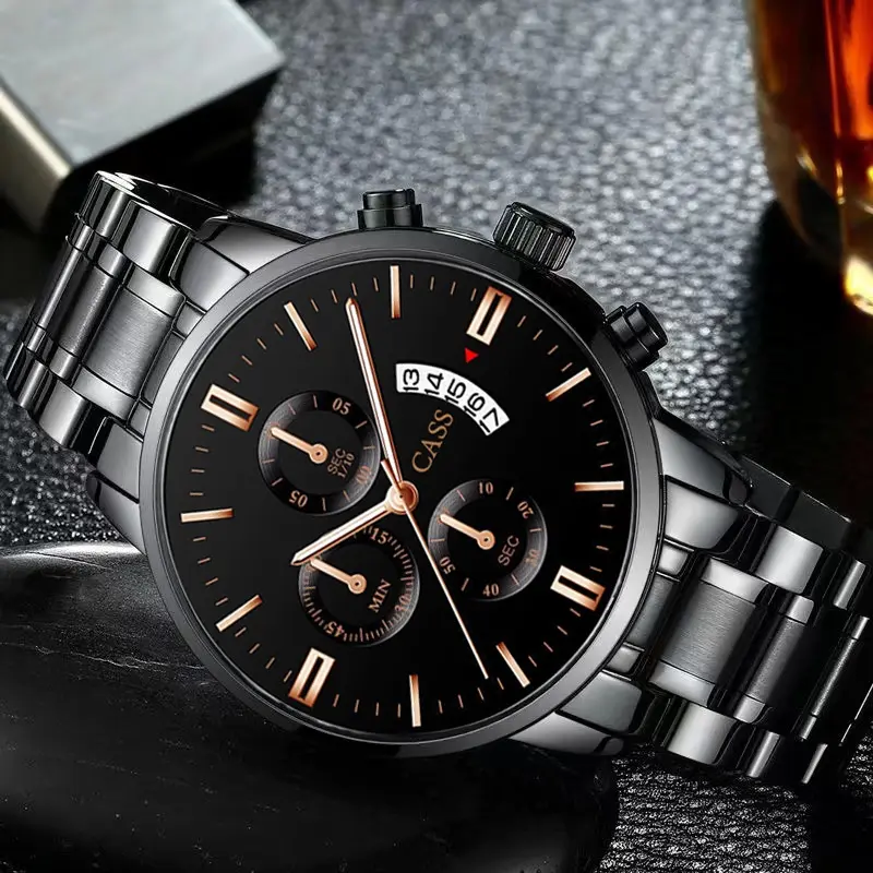 CASS JAM TANGAN PRIA TERBARU 2023 BAND BAJA KALENDER LEDAKAN BAND KUARSA WATCH MEN'S BUSINESS MEN'S WATCH THREE DIAL DIAL WATCH WATCH 2