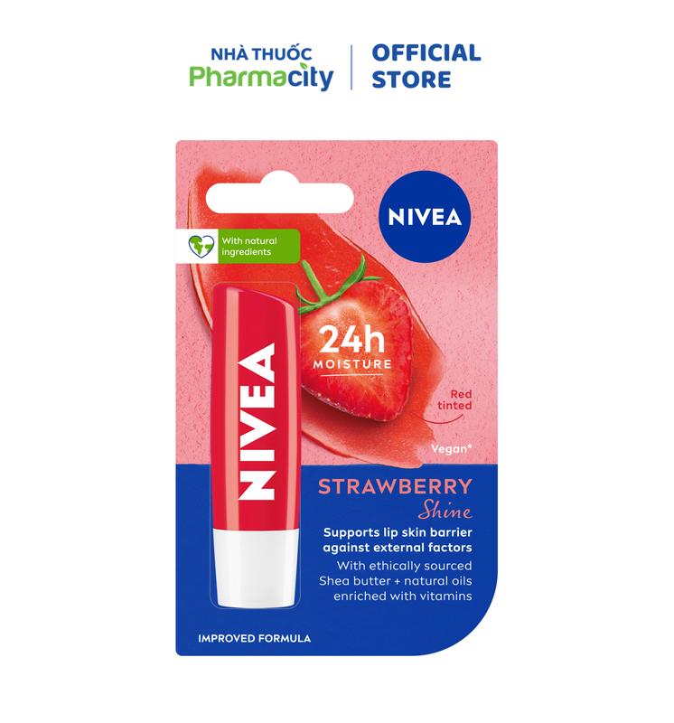 Son Dưỡng Môi NIVEA Strawberry Shine Hương Dâu - Màu đỏ (Thỏi 4.8g)
