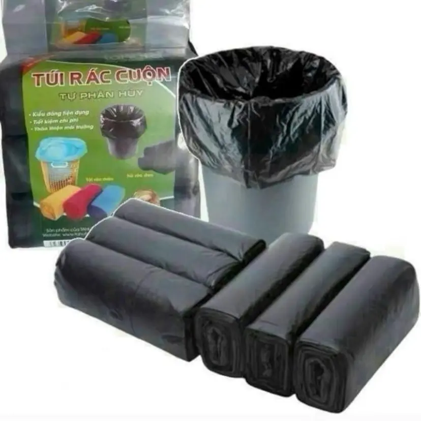 [COMBO 4 Túi 12 Cuộn] Túi Rác Tự Phân Huỷ Đen Kích Thước 55*65 cm Thân Thiện Với Môi Trường Đồng