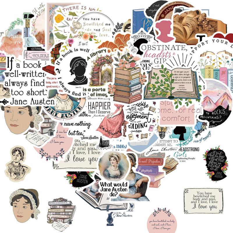 Product Introduction of Reading Themed Sticker, 50pcs/set Waterproof Self Adhesive Decor Paper, Decor Sticker for Gift Greeting Card Water Bottle Laptop Phone 0