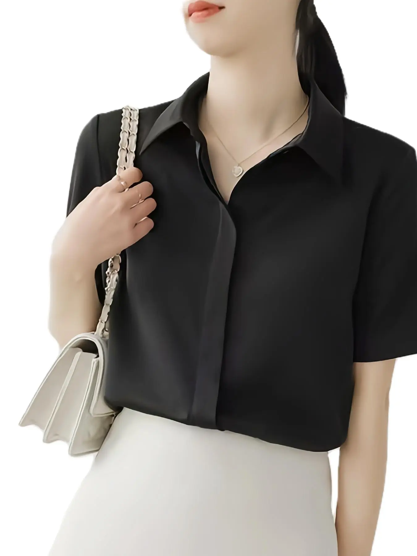 Women's Short Sleeve Button Up Shirt, Summer Clothes Women, Solid Button Down Shirts for Work Business Casual, Ladies Summer Blouse Top, Comfortable Summer Clothes