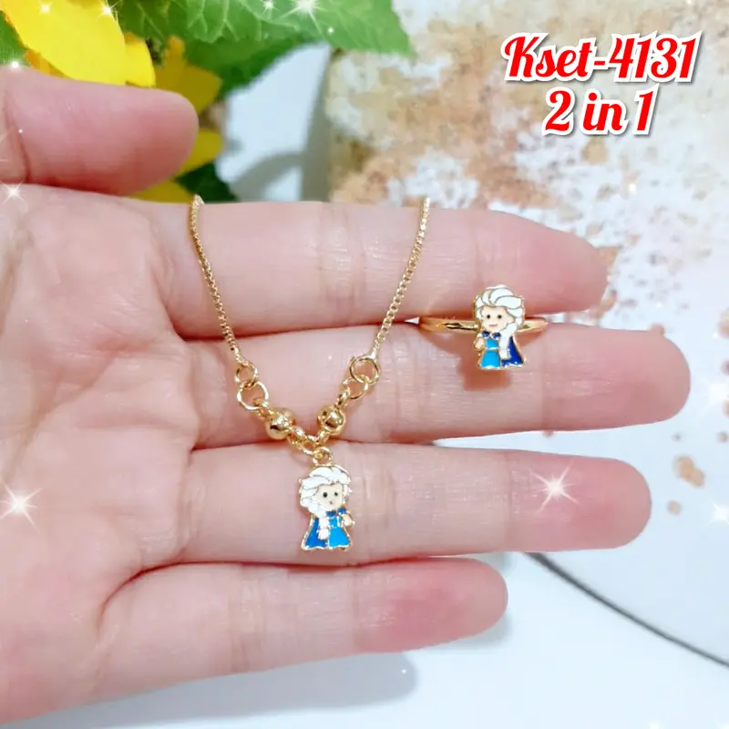 SET KALUNG CINCIN ANAK MOTIF KARTUN FROZEN 2 IN 1 /KSET-4131 0