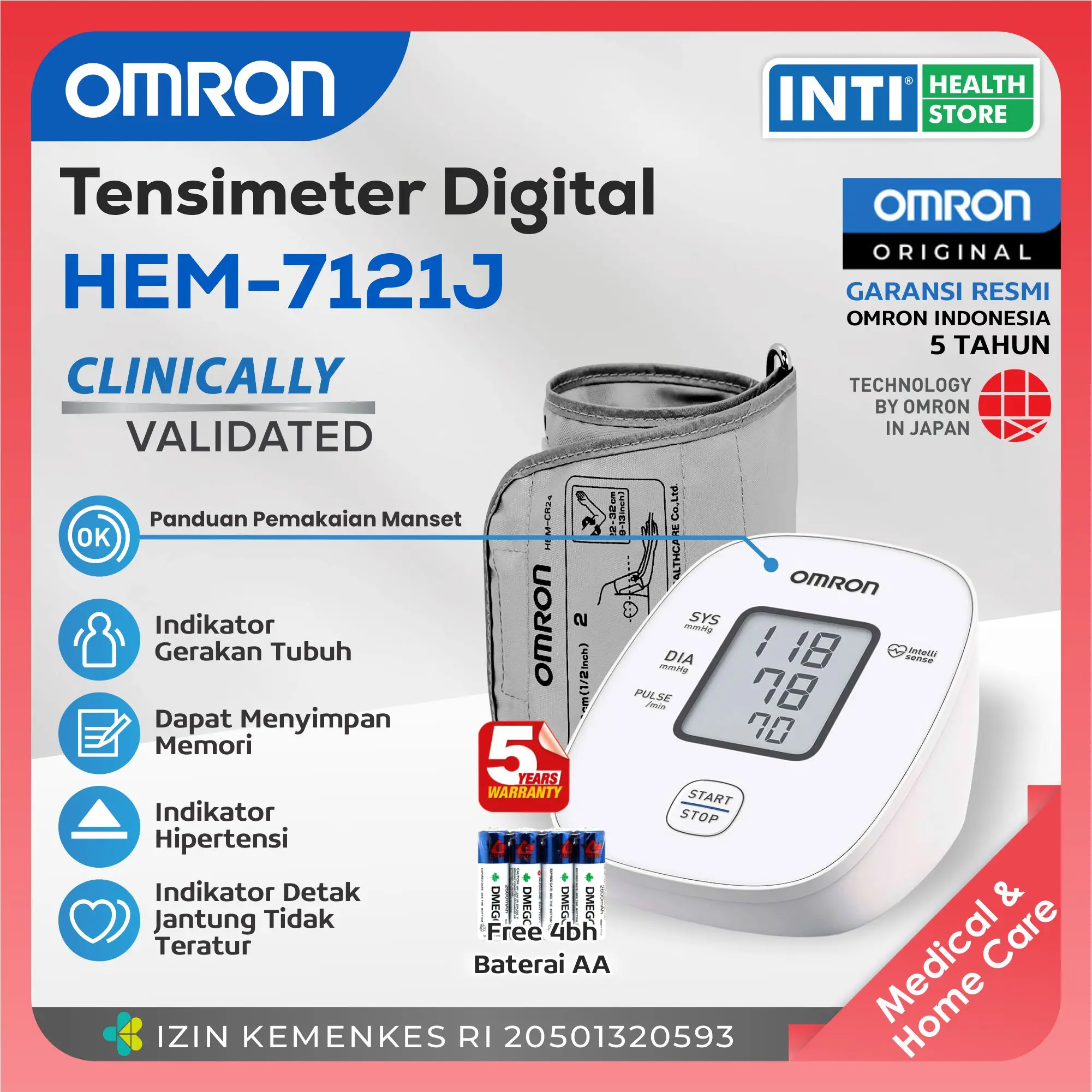 Omron | Tensimeter Digital HEM 7121J | Tensi Monitor Digital