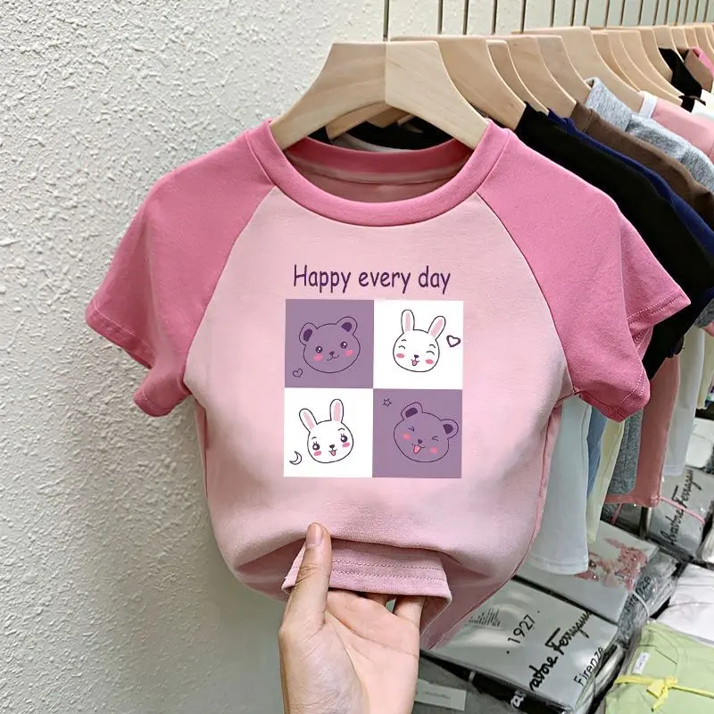 Áo Thun Cotton Ngắn Tay Cho Bé Gái, Bộ Sưu Tập Mùa Hè 2024, Hợp Xu hướng Với Người Nổi Tiếng Trên Internet Của Trẻ Em, Áo Tay Lỡ Màu Tương Phản, Quần Áo Mùa Hè Cho Bé Gái, Hàng Mới Về Hợp Xu hướng