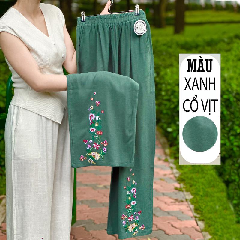 Quần Linen ống rộng Thêu Hoa Mùa Xuân ( Ms:27) Nữ - XƯỞNGNHÀÚT 5
