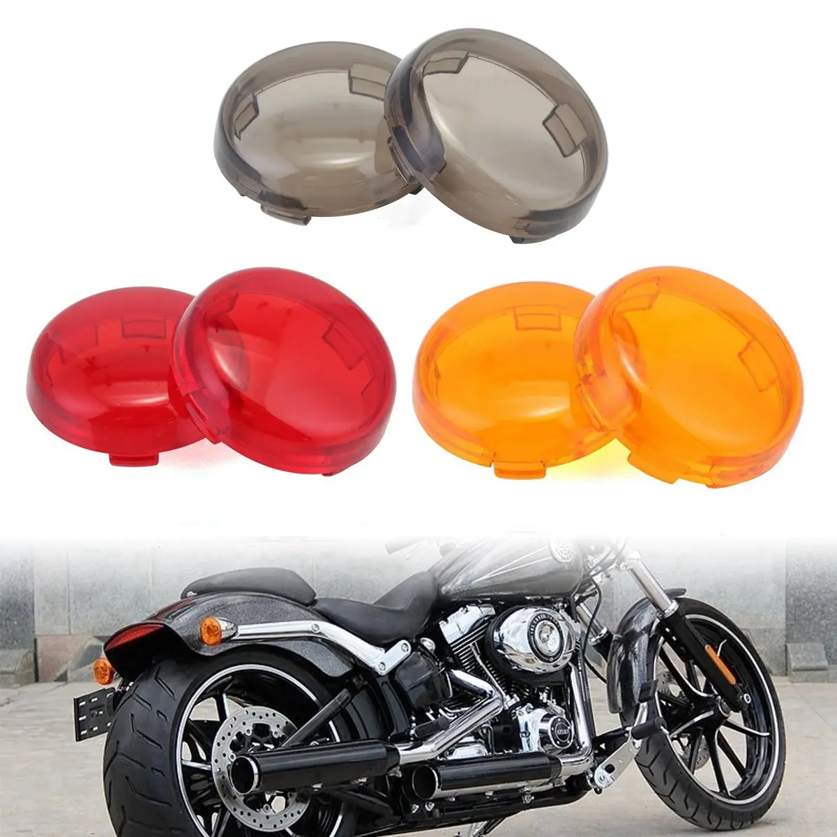 Motorcycle Front Rear Turn Signal Light Lens Cover For Harley Sportster XL883 1200 48 72 Fatboy Dyna V-ROD Breakout Softail Electra Street Road Glide Road King 1986-later with 2inches standard bullet style lights