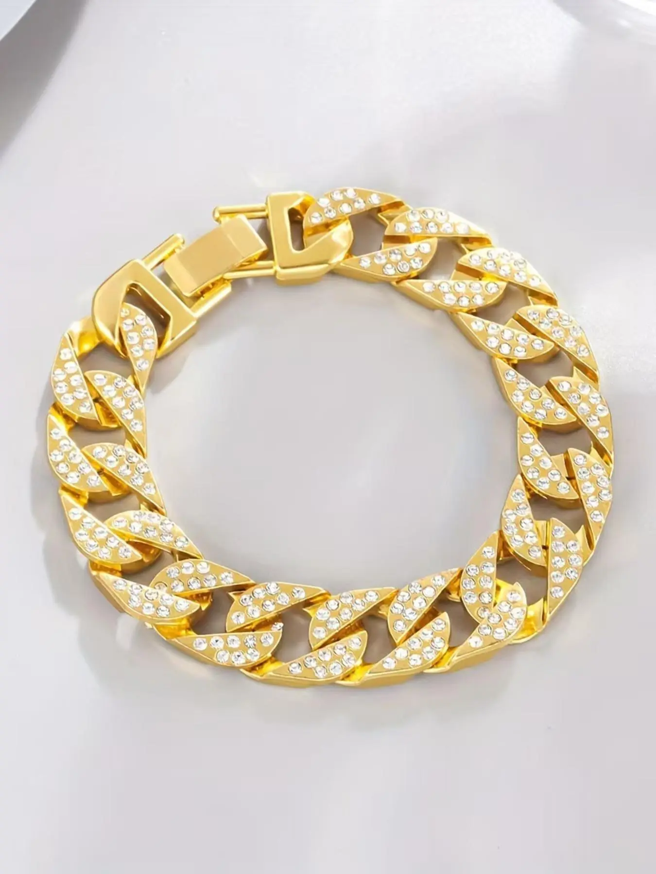 Rhinestone Decorated Cuban Chain Bracelet, Fashionable Jewelry for Party, Daily Clothing Decor, Trendy All-match & Exquisite Jewelry for Birthday Gift