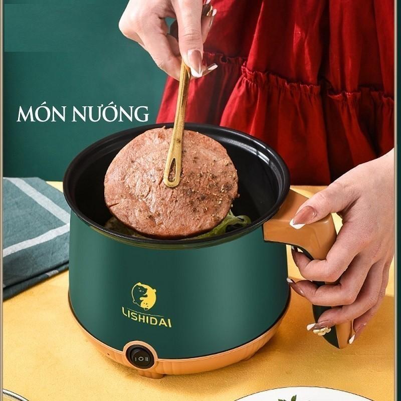 Nồi lẩu điện mini đa năng, ca nấu mì 2 tầng tặng giá hấp nướng, luộc, chiên chống dính Nồi Điện 7