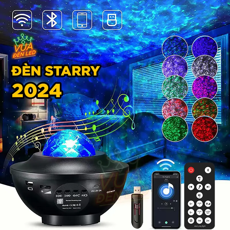[ƯU ĐÃI LIVE] Đèn STARRY Chiếu Bầu Trời Sao GALAXY Trang Trí Decor Phòng, Làm Đèn Ngủ, Có Loa Bluetooth, Điều Khiển Từ Xa 1