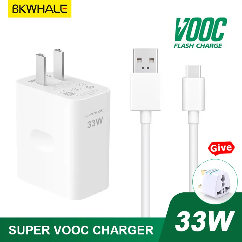 Bộ sạc nhanh, BKWHALE, 33W, Super VOOC, Cáp Type-C, Thích hợp cho OPPO Reno4, Reno3, Reno 3pro, K3, Realme X2, A95 / A94 / F19, Cáp sạc